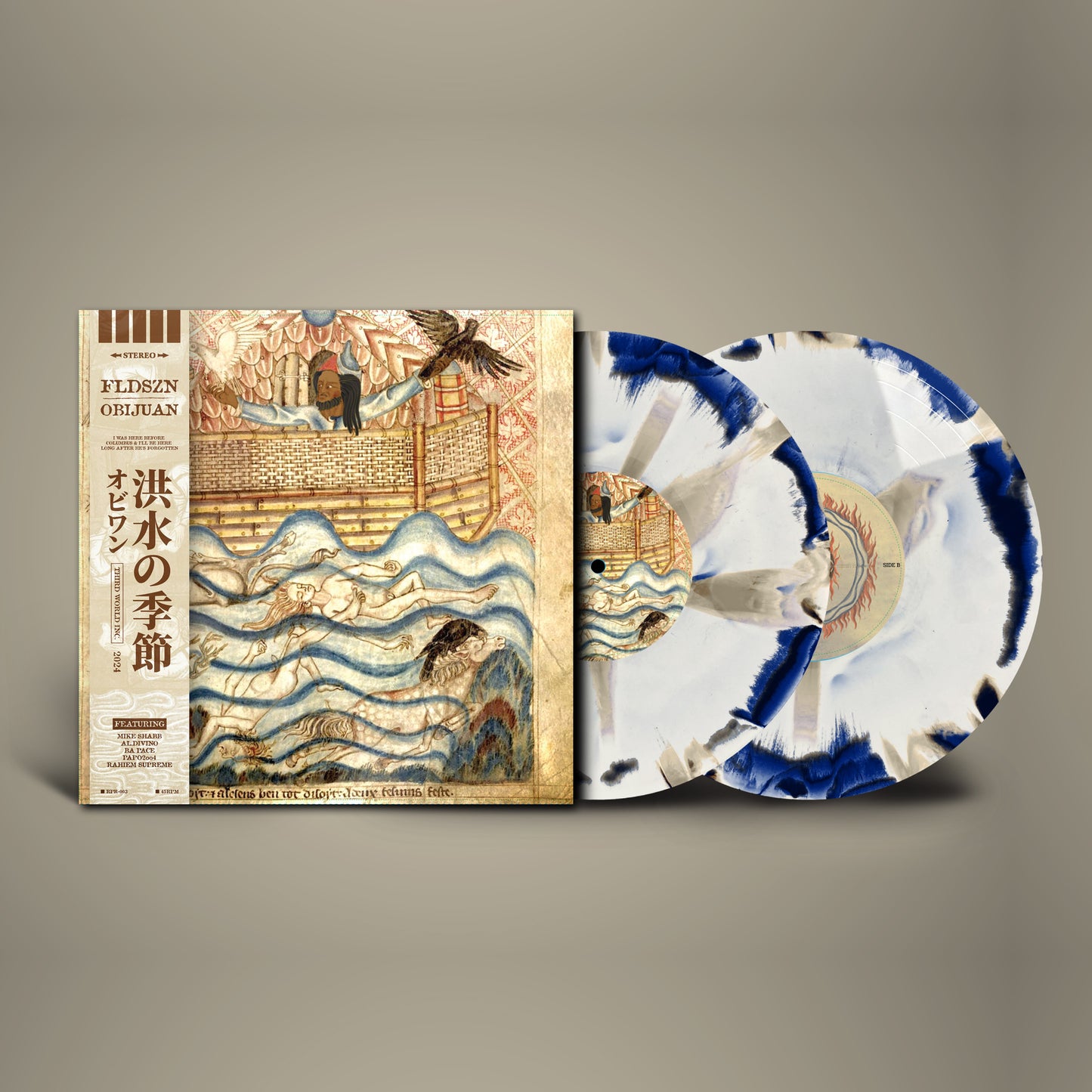 Obijuan-FLDSZN: Double LP (3 Color Variant: "FLDSZN" White, beige and ocean blue.